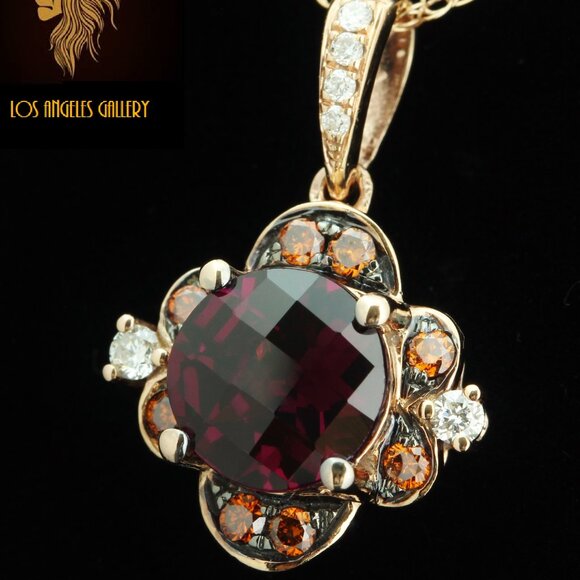 $4450 / Levian EXOTICS / NEW / Rhodolite &Fancy Orange Diamond Necklace / 14K - Picture 4 of 5
